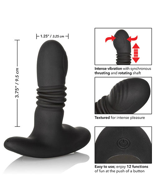 Eclipse Thrusting Rotator Probe Silicone Rechargeable Vibrating Butt Plug with Remote Control - Black