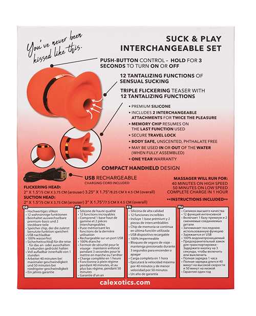 French Kiss Suck and Play Rechargeable Silicone Clitoral Vibrator - Red