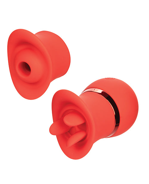 French Kiss Suck and Play Rechargeable Silicone Clitoral Vibrator - Red