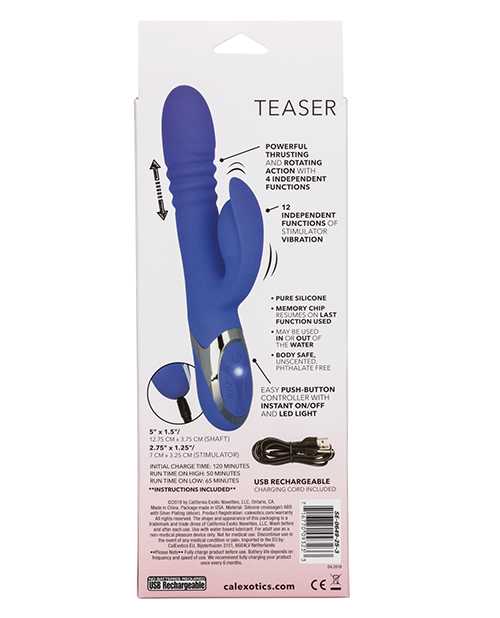 Enchanted Teaser Rechargeable Silicone Thrusting Rabbit Vibrator - Blue
