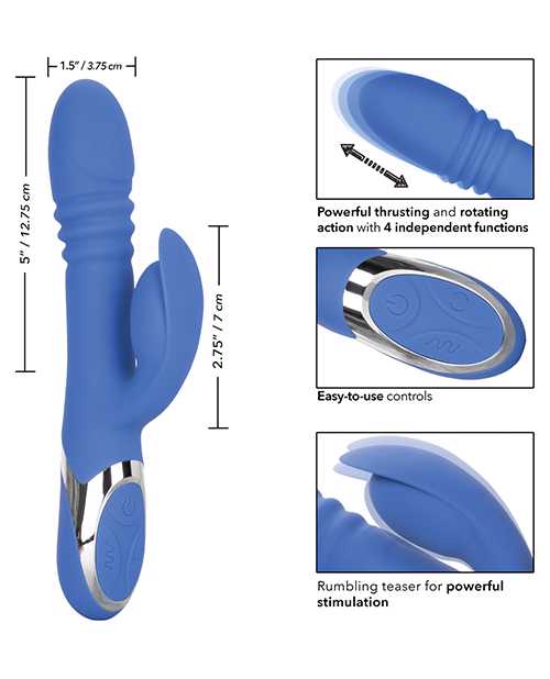 Enchanted Teaser Rechargeable Silicone Thrusting Rabbit Vibrator - Blue
