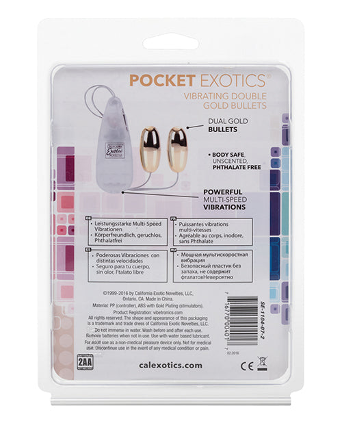 Pocket Exotics Vibrating Double Gold Bullets with Wired Remote Control - Gold