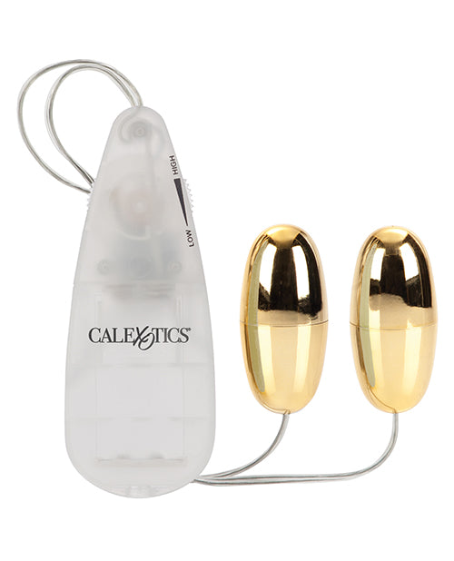 Pocket Exotics Vibrating Double Gold Bullets with Wired Remote Control - Gold
