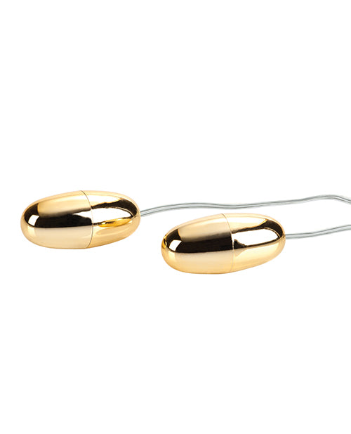 Pocket Exotics Vibrating Double Gold Bullets with Wired Remote Control - Gold