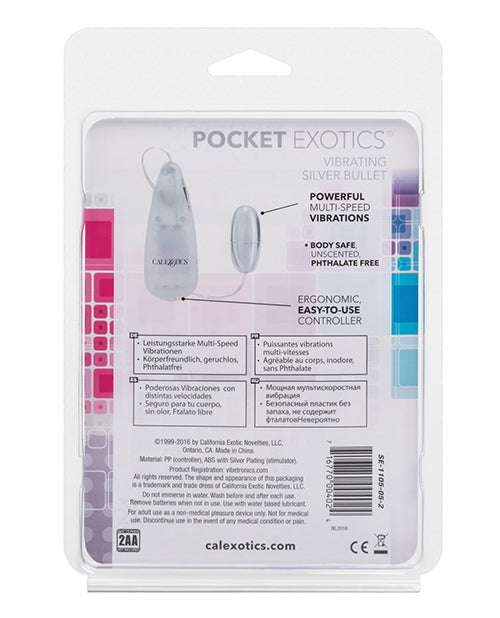 Pocket Exotics Vibrating Silver Bullet with Wired Remote Control - Silver