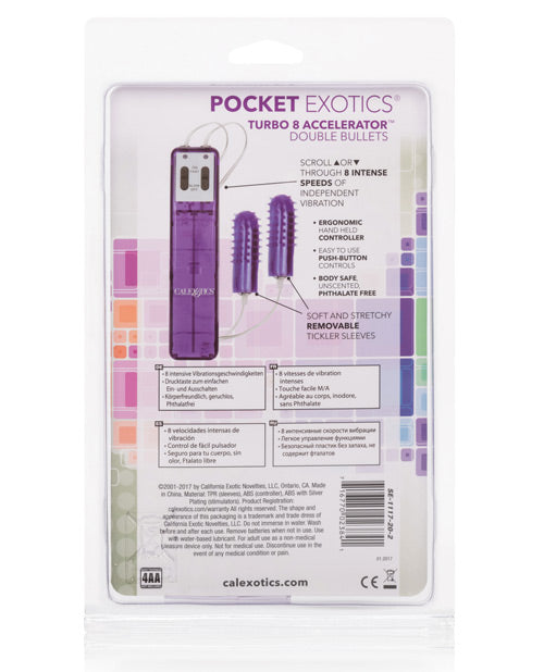 Pocket Exotics Turbo 8 Accelerator Double Bullet with Wired Remote Control - Purple
