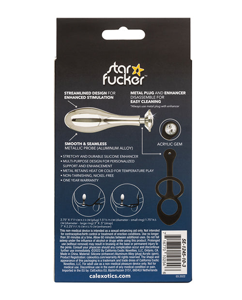 Star Fucker Teardrop Plug Silicone Cock Ring with Butt Plug - Black