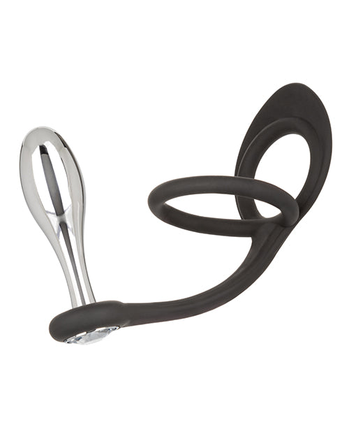 Star Fucker Teardrop Plug Silicone Cock Ring with Butt Plug - Black