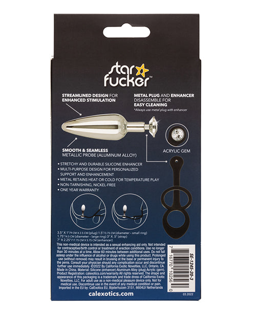 Star Fucker Slim Plug Silicone Cock Ring with Butt Plug - Black