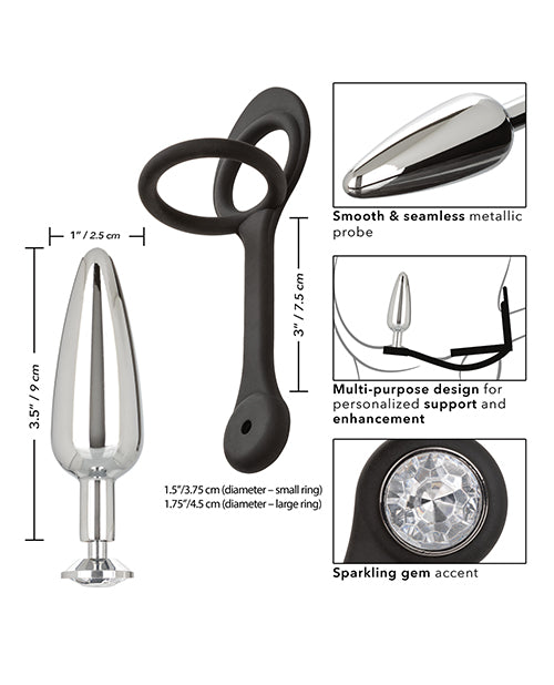 Star Fucker Slim Plug Silicone Cock Ring with Butt Plug - Black