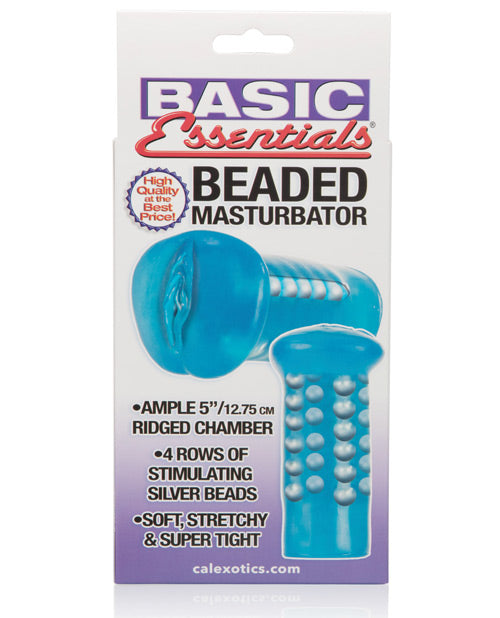 Basic Essentials Beaded Masturbator 5in - Pussy - Blue