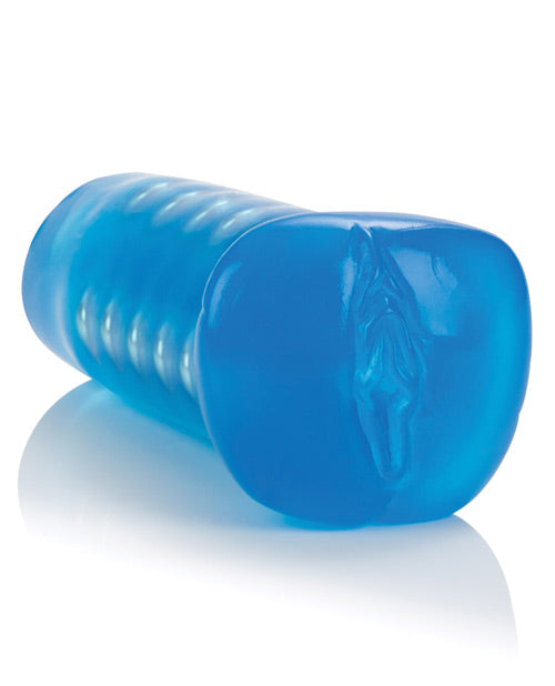 Basic Essentials Beaded Masturbator 5in - Pussy - Blue