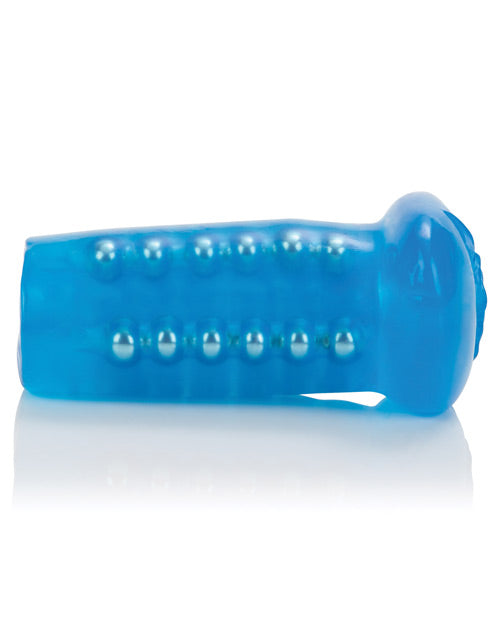Basic Essentials Beaded Masturbator 5in - Pussy - Blue