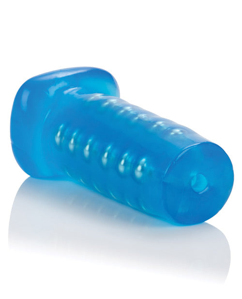 Basic Essentials Beaded Masturbator 5in - Pussy - Blue