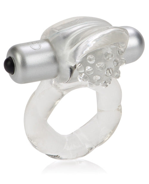 Nubby Lover`s Delight Vibrating Cock Ring with Clitoral Stimulation - Clear