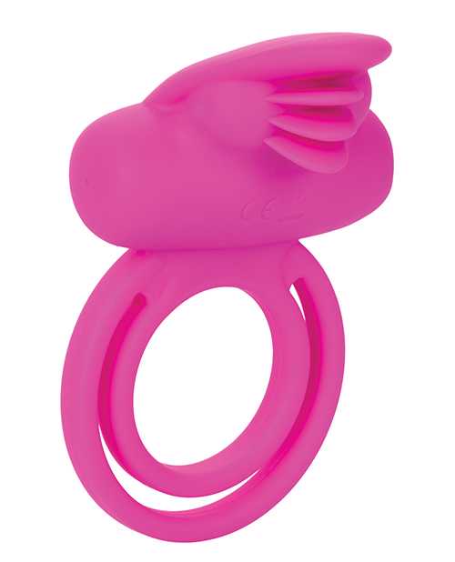 Silicone Rechargeable Dual Clit Flicker Vibrating Cockring Multispeed Waterproof Pink