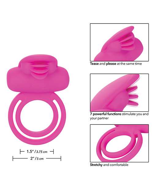 Silicone Rechargeable Dual Clit Flicker Vibrating Cockring Multispeed Waterproof Pink