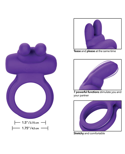 Silicone Rechargeable Dual Rockin Rabbit Multi Speed Cockring Waterproof - Purple