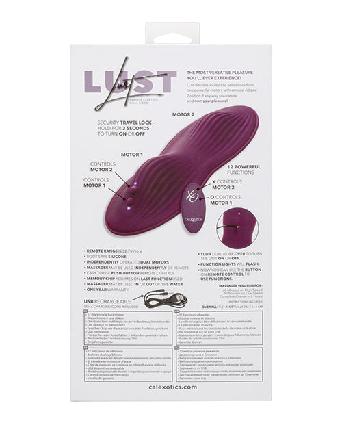 Lust Dual Rider Rechargeable Silicone Massager with Remote Control - Purple