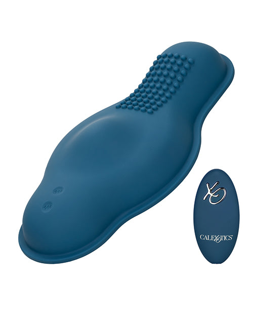 Dual Rider Rechargeable Silicone Bump and Grind Vibrator with Remote Control - Blue