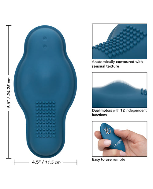Dual Rider Rechargeable Silicone Bump and Grind Vibrator with Remote Control - Blue