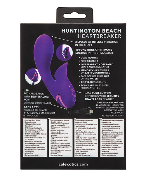 California Dreaming Huntington Beach Heartbreaker Rechargeable Rabbit Vibrator - Purple