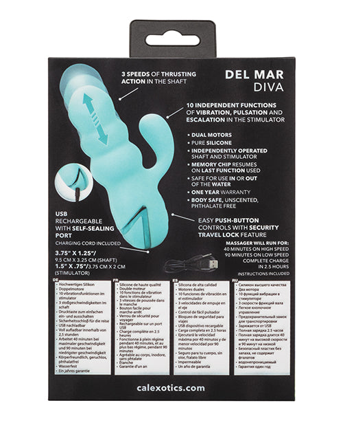 California Dreaming Del Mar Rechargeable Silicone Rabbit Vibrator - Teal