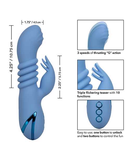California Dreaming Santa Cruz Coaster Silicone Rechargeable Rabbit Vibrator - Blue
