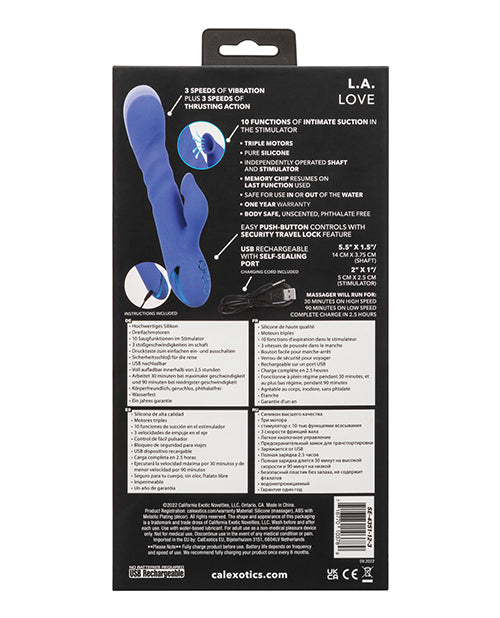 California Dreaming L.A. Love Rechargeable Silicone Rabbit Vibrator with Clitoral Stimulator - Blue