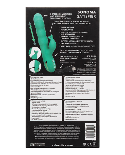 Califormia Dreaming Sonoma Satisfyer Rechargeable Silicone Vibrator - Green