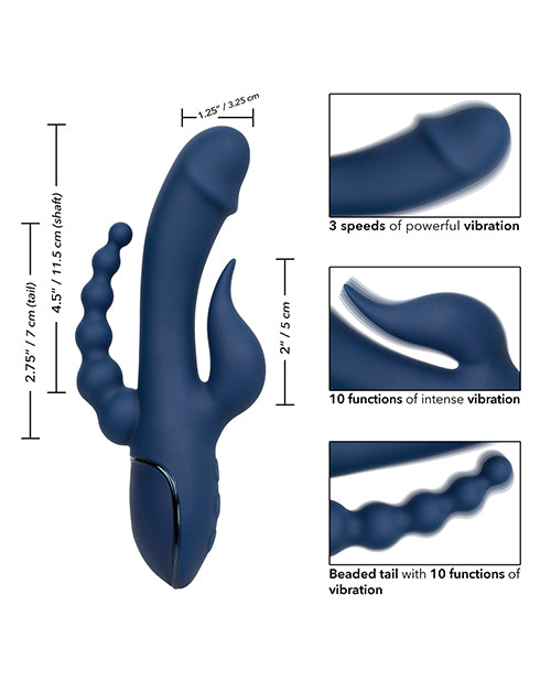 III Triple Orgasm Rechargeable Silicone Stimulating Triple Vibrator - Navy Blue