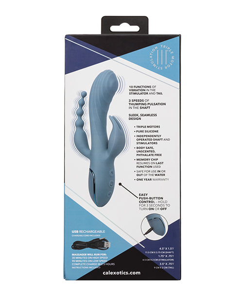 III Triple Ecstasy Rechargeable Silicone Stimulating Triple Vibrator - Blue