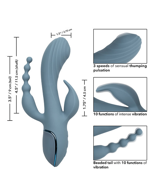 III Triple Ecstasy Rechargeable Silicone Stimulating Triple Vibrator - Blue