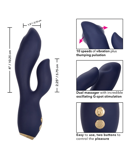 Chic Blossom Rechargeable Silicone Rabbit Vibrator - Blue