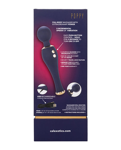 Chic Poppy Rechargeable Silicone Wand Massager - Blue