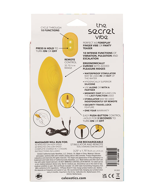 Neon Vibes The Secret Vibe Rechargeable Silicone Vibrator with Remote Control - Yellow