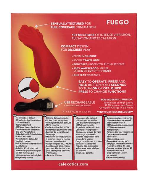 Red Hot Fuego Rechargeable Silicone Massager - Red