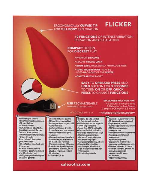 Red Hot Flicker Rechargeable Silicone Massager - Red