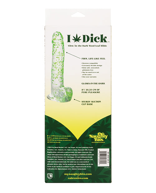 Naughty Bits I Leaf Dick Glow-in-The-Dark Weed Leaf Filled Dildo - Green