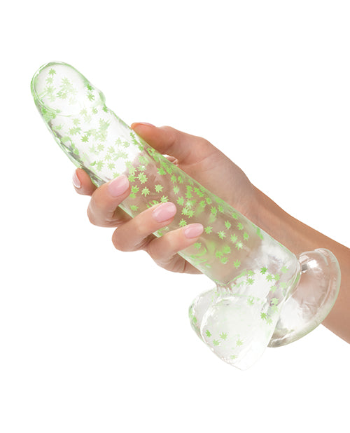 Naughty Bits I Leaf Dick Glow-in-The-Dark Weed Leaf Filled Dildo - Green