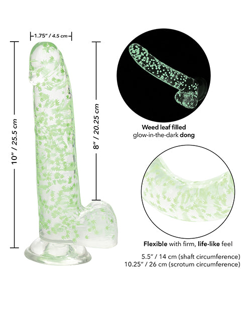 Naughty Bits I Leaf Dick Glow-in-The-Dark Weed Leaf Filled Dildo - Green