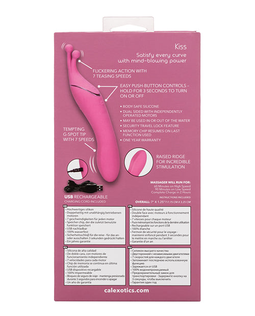 Tempt and Tease Kiss Rechargeable Silicone Vibrator with Clitoral Stimulator - Pink