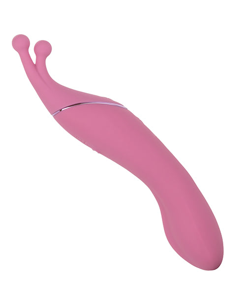Tempt and Tease Kiss Rechargeable Silicone Vibrator with Clitoral Stimulator - Pink