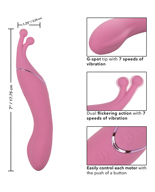 Tempt and Tease Kiss Rechargeable Silicone Vibrator with Clitoral Stimulator - Pink