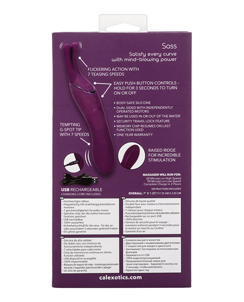 Tempt and Tease Sass Rechargeable Silicone Vibrator with Clitoral Stimulator - Purple