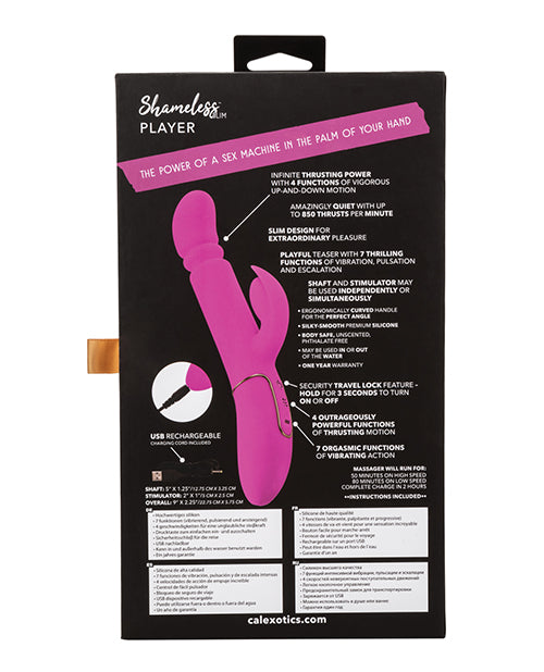 Shameless Slim Player Silicone Rechargeable Rabbit Vibrator - Fuchsia