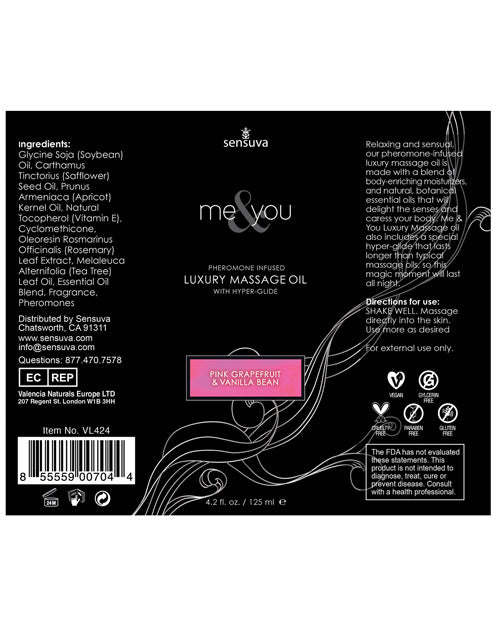 Me and You Pheromone Infused Luxury Massage Oil Pink Grapefruit Vanilla Bean 4.2oz