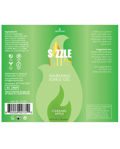 Sizzle Lips Warming Edible Massage Oil Caramel Apple 4.2oz