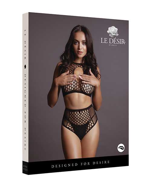 Le Desir Duo Net Key Hole Bra Set - O/S - Black
