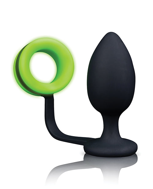 Ouch! Silicone Cock Ring With Anal Plug - Glow in the Dark - Green